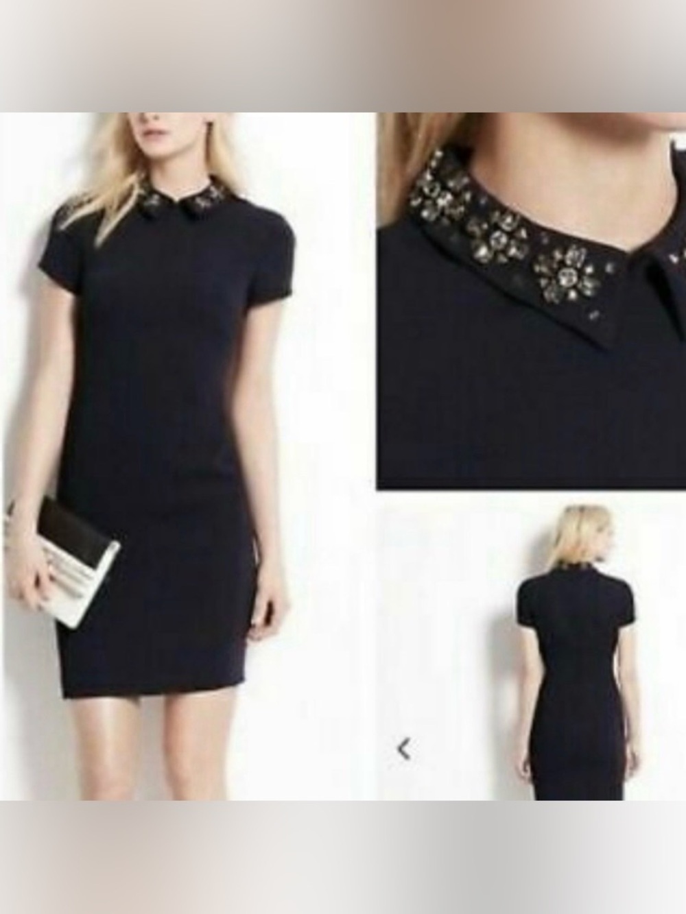 NWT Ann Taylor Navy blue Embellished-Collar Mini shift Dress size 12 $179 - Picture 5 of 5